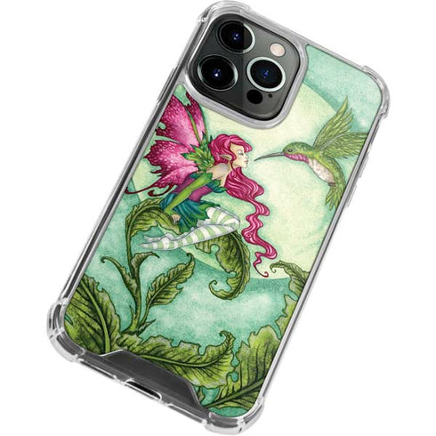 Amy Brown Flirting Fairy and Hummingbird iPhone 14 Pro Clear Case